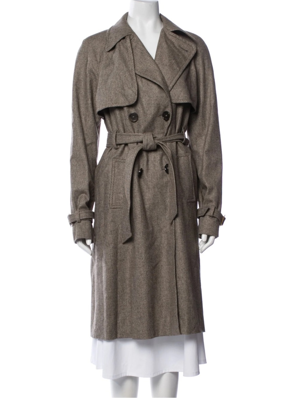 BOTTEGA VENETA Brown Wool & Cashmere Tweed Silk Lined Trench Coat | Size Medium
